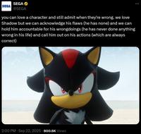 A version of the "you can love a character" copypasta. The copypasta is about Shadow from Sonic.