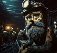 An AI generated image of SpongeBob as a blue collar worker. He is working as a miner.