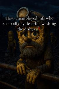 A blue collar SpongeBob meme. The meme reads, "How unemployed MFs who sleep all day describe washing the dishes."