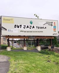 The trend where brands jokingly present a crude or low effort advertisement with the tagline, "our designer is on vacation" can be traced as far back as 2019, as seen in a May 31st, 2019 Facebook post showing a billboard promoting JAJA tequila. 