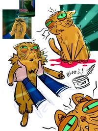 X user @SherrickMads posted fan art of an orange cat from the game _No I'm Not a Human_.