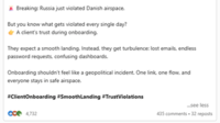Breaking: Russia just violated Danish airspace. But you know what gets violated every single day? A client's trust during onboarding. They expect a smooth landing. Instead, they get turbulence: lost emails, endless password requests, confusing dashboards. Onboarding shouldn't feel like a geopolitical incident. One link, one flow, and everyone stays in safe airspace. #ClientOnboarding #SmoothLanding #TrustViolations coe 4,732 ...see less 435 comments 32 reposts