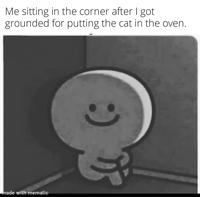Me sitting in the corner after I got grounded for putting the cat in the oven. :) made with mematic