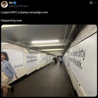 A tweet from Avi Schiffmann, the creator of Friend AI, about his company's NYC subway campaign, which he claims is the largest ever.