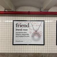 An example of the Friend AI NYC subway ad campaign being graffitied in early October 2025, shortly after it launched.