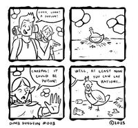 0000, LOOK! A POTION! CAREFUL! IT WELL, AT LEAST NOW COULD BE POISON! YOU CAN LAY RATIONS... DUMB DUNGEON #003 ©2025