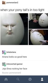 A Tumblr post comparing JoJo Siwa's face to an egg.
