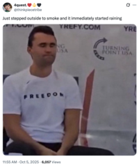 A "tweet":https://knowyourmeme.com/memes/sites/twitter-x using the image of "Charlie Kirk":https://knowyourmeme.com/memes/people/charlie-kirk with his eyes closed moments before he "was shot and killed at Utah Valley University":https://knowyourmeme.com/memes/events/charlie-kirk-shooting-at-utah-valley-university in September 2025. The image became a controversial "reaction image":https://knowyourmeme.com/memes/reaction-images on "Twitter / X":https://knowyourmeme.com/memes/sites/twitter-x in the following weeks.