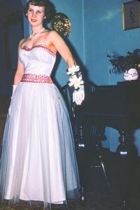 A woman in her prom dress, 1940s