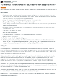 A "Reddit":https://knowyourmeme.com/memes/sites/reddit post to the /r/travisandtaylor subreddit about "Top 11 things Taylor wishes she could delete from people's minds?"