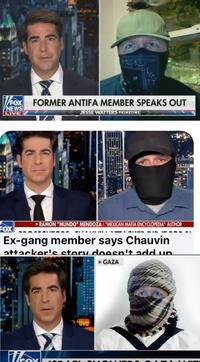 An image suggesting that Fox News uses the same man as an anonymous source in several videos. The third image of the man as a Gazan is fake.