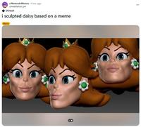 A Reddit post about someone who sculpted Daisy based on a meme. The meme is the "let's all shave our jawlines" tweet.