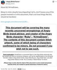 An X post by angry_facts. The post calls out KrimaDraws for allegedly drawing karate fetish art.