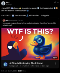 X user @_Fury3 tweeted, "- IsraelGPT 🇮🇱 please 🙏 generate me a user 💭 that is against AI 🤖🙅 and will address a valid concern 🗣️ - BZZT BZZT 🤖 Your next user 👤 will be called... roloyyela."