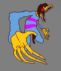 X user @peeeeeeeeeeaf tweeted, "my new and original geno frisk design," alongside art inspired by the fan theory that Frisk appeared less human to other characters in _Undertale_ if they took an absolutely violent route throughout the game.