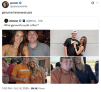 A "quote-tweet":https://knowyourmeme.com/memes/quote-retweets-qrts calling the Pudgy SEC Kid and Hot Girl pairing, "genuine heterosexuals."