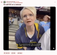 ← r/therewasanattempt • 6h ago AgreeableLead7 Top 1% Commenter To call ICE on a veteran Why is everybody quiet? Why is everybody quiet? What is it? Oh, why is everybody 4.3K 294 ✰ Share SAVAGECYCLES87