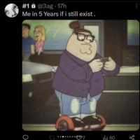 Sometime in November 2023, X user @3ag posted the Hispter Peter Griffin meme, writing, "Me in 5 years if I still exist," gathering a number of Instagram reposts.