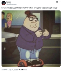 X user @ecIipsmoon tweeted, "how it felt being on tiktok in 2019 when everyone was calling it cringy."