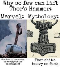 Why so few can lift Thor's Hammer: Marvel: Mythology: One has to been seen as worthy by the enchantment 702 J. ENGBERG. K.A. That s---'s heavy as f---