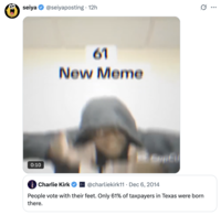 A "quote-tweet":https://knowyourmeme.com/memes/quote-retweets-qrts of an old "Charlie Kirk":https://knowyourmeme.com/memes/people/charlie-kirk tweet that used the number 61.