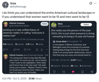 A "quote-tweet":https://knowyourmeme.com/memes/quote-retweets-qrts referencing the "Everyone is 12 Now" theory from "Bluesky":https://knowyourmeme.com/memes/sites/bluesky post from user Patrick Cosmos.