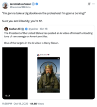 A "quote-tweet":https://knowyourmeme.com/memes/quote-retweets-qrts referencing the "Everyone is 12 Now" theory from "Bluesky":https://knowyourmeme.com/memes/sites/bluesky post from user Patrick Cosmos, concerning the "Donald Trump No Kings AI Poop Jet Video":https://knowyourmeme.com/memes/donald-trump-no-kings-ai-poop-jet-video.