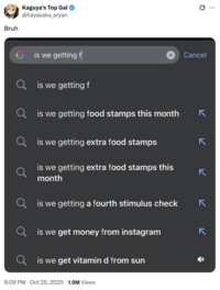 A "tweet":https://knowyourmeme.com/memes/sites/twitter-x attaching a "Google":https://knowyourmeme.com/memes/sites/google search suggestions screenshot.