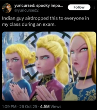 A tweet reading, "Indian guy airdropped this to everyone in my class during an exam."