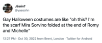 The first known "tweet":https://knowyourmeme.com/memes/sites/twitter-x about "Gay Halloween."