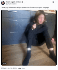 A "Gay Halloween" costume of the "Dream Crying at His Concert":https://knowyourmeme.com/memes/events/dream-crying-at-his-concert "GIF":https://knowyourmeme.com/memes/cultures/gif.