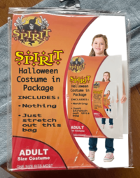 SPIRIT SPIRIT Halloween IRI Costume in SPIRIT Package INCLUDES: - Nothing Just stretch out this bag Halloween PIRI Costume in Package INCLUDES: • Nothing •Just stretch out this bag ADULT ze Costume SPIRIT Halloween Costume in Package INCLUDES: -Nothing Just stretch out this bag ADULT ve Costume Sinist ADULT Size Costume ONE SIZE FITS MOST