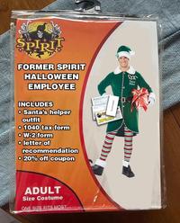 SPIRIT FORMER SPIRIT HALLOWEEN EMPLOYEE INCLUDES • Santa's helper outfit • 1040 tax form • W-2 form • letter of recommendation o 20% off coupon 20%9 Recommendation ԳՈՐ Satis Helper ADULT Size Costume ONE SIZE FITS MOST