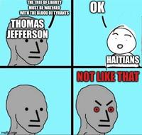 THE TREE OF LIBERTY MUST BE WATERED WITH THE BLOOD OF TYRANTS THOMAS JEFFERSON OK imgfly.co HAITIANS NOT LIKE THAT