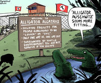 Slyngstad ©2025 WELCOME TO ALLIGATOR ALCATRAZ -HOLDING FACILITY FOR PEOPLE CONSIDERED TO BE "LESSER" OR "EVIL". -ONLY ONE WAY IN, ONE WAY OUT - - SURROUNDED BY HOSTILE ENVIRONMENT YOU MAY NOT SURVIVE IF YOU ESCAPE. T 'ALLIGATOR AUSCHWITZ' SEEMS MORE FITTING...