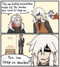 The new hostile architecture made all the benches here hard to sleep on... эт So inch ... You can Sleep on benches??) atho