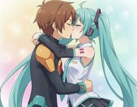 Mega Man Battle Network x Vocaloid: Rockman Exe and Hatsune Miku kiss