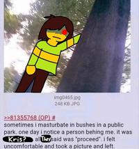 A redraw of the virla Tom Cruise 4chan post. The redraw references Deltarune.