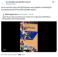 A "quote-tweet":https://knowyourmeme.com/memes/quote-retweets-qrts about Boston Celtics "NBA":https://knowyourmeme.com/memes/cultures/basketball player Jaylen Brown's fake hairline and hair dye use.
