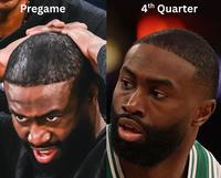 A "meme":https://knowyourmeme.com/memes/memes about Boston Celtics "NBA":https://knowyourmeme.com/memes/cultures/basketball player Jaylen Brown's fake hairline and hair dye use.
