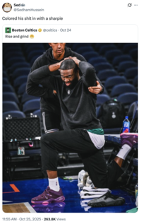 A "quote-tweet":https://knowyourmeme.com/memes/quote-retweets-qrts about Boston Celtics "NBA":https://knowyourmeme.com/memes/cultures/basketball player Jaylen Brown's fake hairline and hair dye use.