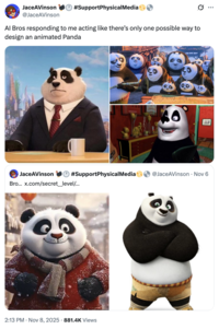 X user @JaceAVinson tweeted images of a number of differently-styled animated pandas to highlight their assertion that the Coca Cola holiday advertisement was a copy of Po from _Kung-Fu Panda_ specifically. 