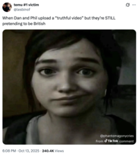 A "tweet":https://knowyourmeme.com/memes/sites/twitter-x using the  Ellie Smirk "meme":https://knowyourmeme.com/memes/memes, showing "_The Last of Us_":https://knowyourmeme.com/memes/subcultures/the-last-of-us "video game":https://knowyourmeme.com/memes/cultures/gaming character Ellie Williams smirking and looking directly at the viewer. 