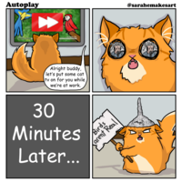 Autoplay Autoplay ON Alright buddy, let's put some cat tv on for you while we're at work. 30 Minutes Later... Birds arent Real @sarahemakesart Up Next Up Next