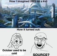 How I imagined 2025 as a kid: How it turned out: October used to be cold made with mematic SOURCE?