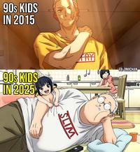 90s KIDS IN 2015 90s KIDS IN 2025 FRY FB:ONIICHAN SLIM