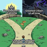 Greatest hero of all time Greatest villain of all time Characters with no childhood friends