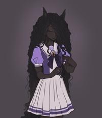 "Umamusume":https://knowyourmeme.com/memes/subcultures/uma-musume-pretty-derby-umamusume fan art. The art depicts a Friesian horse girl.