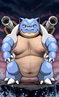 An edit of the Pokemon Blastoise. X user Buckthe_buck's chest replaces Blastoise's.
