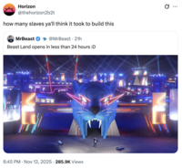 A "quote-tweet":https://knowyourmeme.com/memes/quote-retweets-qrts making fun of "MrBeast's":https://knowyourmeme.com/memes/people/mrbeast Saudi Arabia amusement park, Beast Land.
